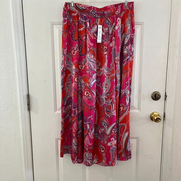 Chico's Ultra Pink Printed Paisley Bohemian Maxi Skirt Sz 12/14 - Picture 1 of 12